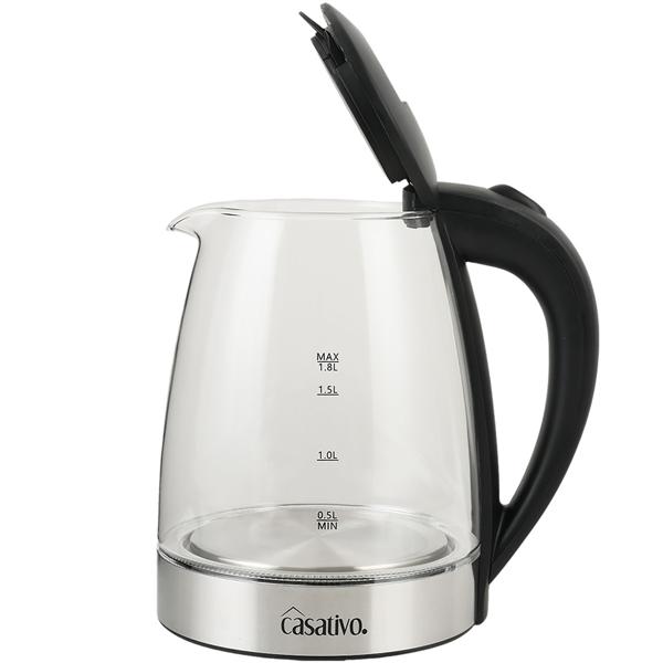 Edler Glas-Wasserkocher 1,8L mit blauem LED-Licht, Edelstahl, 2200W - Teekocher mit Abschaltautomatik & Trockenbetriebsschutz