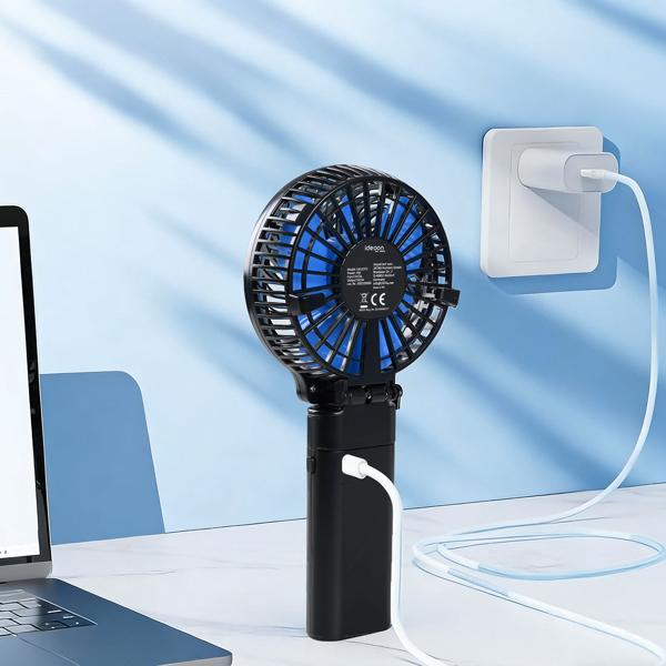Set of 2 powerful rechargeable handheld fans 5200 mAh power bank table fan: USB travel fan, 3 speeds, portable mini fan