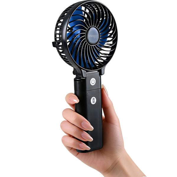 Set of 2 powerful rechargeable handheld fans 5200 mAh power bank table fan: USB travel fan, 3 speeds, portable mini fan