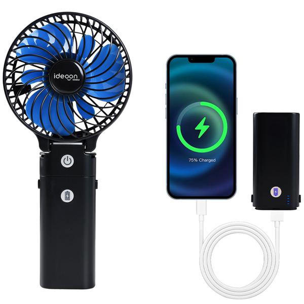 Set of 2 powerful rechargeable handheld fans 5200 mAh power bank table fan: USB travel fan, 3 speeds, portable mini fan