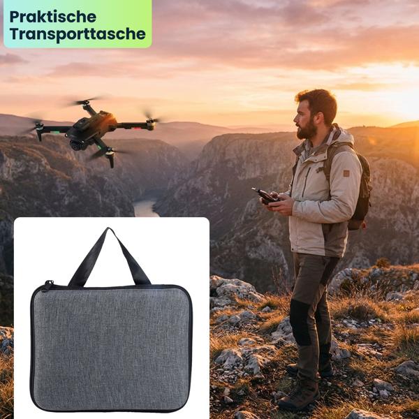 Faltbarer RC-WLAN-Quadrocopter mit HD-Kamera, Hinderniserkennung & Zusatz-Akku - Brushless Drohne C0 für Anfänger, 80m Reichweite, App