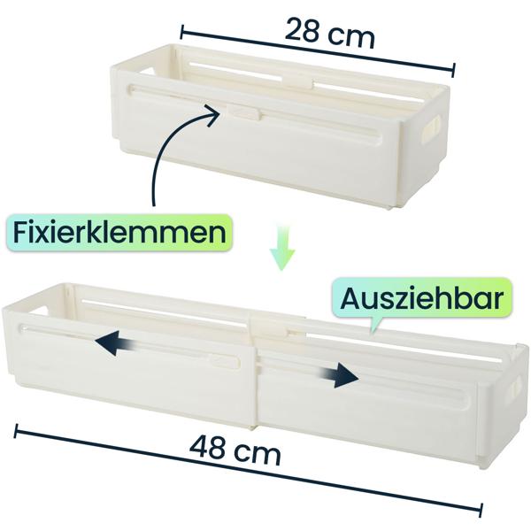 12er-Set Küchenschrank-Organizer Ausziehbar (28-48 cm) – Anpassbarer Regal-Einsatz für Ordnung in Schrank & Kühlschrank – Faltbar, Weiss