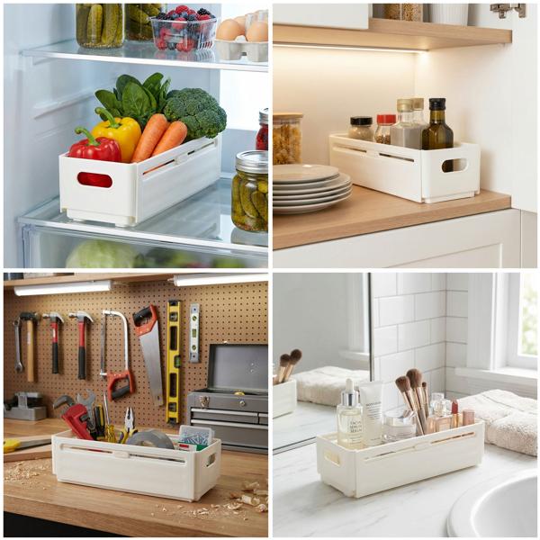 12er-Set Küchenschrank-Organizer Ausziehbar (28-48 cm) – Anpassbarer Regal-Einsatz für Ordnung in Schrank & Kühlschrank – Faltbar, Weiss