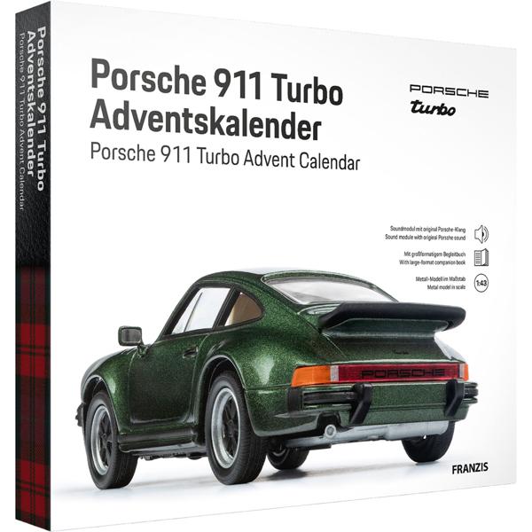 Fantastique calendrier de l’Avent Porsche 911 Turbo – Modèle réduit exclusif 1:43, oakgrünmetallic avec son de moteur authentique à construire et à collectionner - Produit en allemand