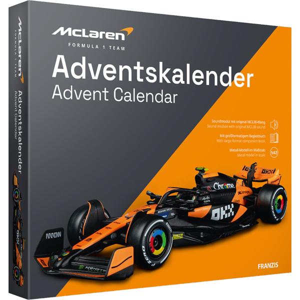 Calendrier de l‘Avent McLaren F1 - Kit modèle métal MCL38 1:43 avec son moteur d‘origine - Construction sans colle en 24 étapes - Cadeau ultime pour fans - produit en allemand