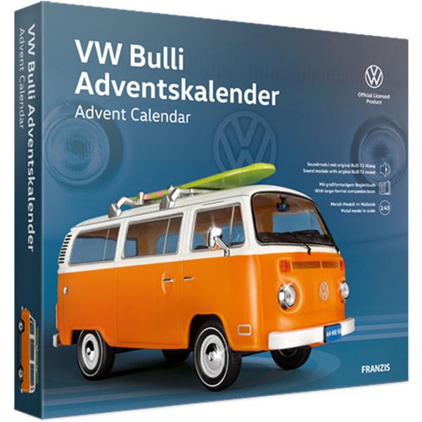 Calendrier de l‘Avent VW Bulli T2 Exclusif - Modèle 1:43 avec Son Moteur Original - Kit Métal Orange/Blanc - Idéal Cadeau Fans & Collectionneurs - Produit en allemand