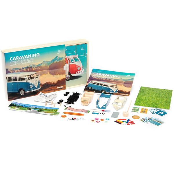 Calendrier de l‘Avent Caravaning - Kit modèle réduit VW Bulli T1 1:24 - Livre d‘accompagnement - Cadeau fans camping - Produit en allemand