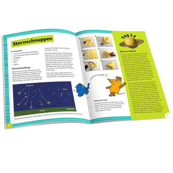 Die Maus Calendrier de l’Avent d’astronomie - Die Sendung mit der Maus, 24x plaisir spatial pour enfants, incl. livre d’accompagnement, calendrier de l’Avent pour enfants - produit en allemand