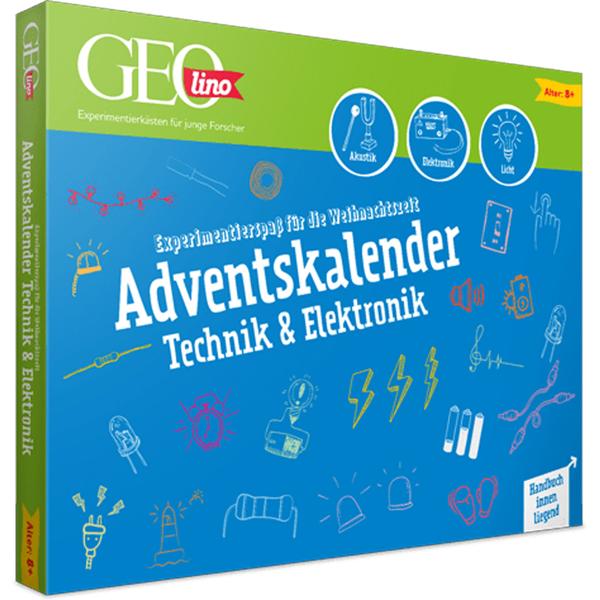 Calendrier de l‘Avent GEOLino - Technologie & Électronique, 24 expériences fascinantes pour enfants - Kit éducatif dès 8 ans - Nécessite pile 9V - Produit en allemand