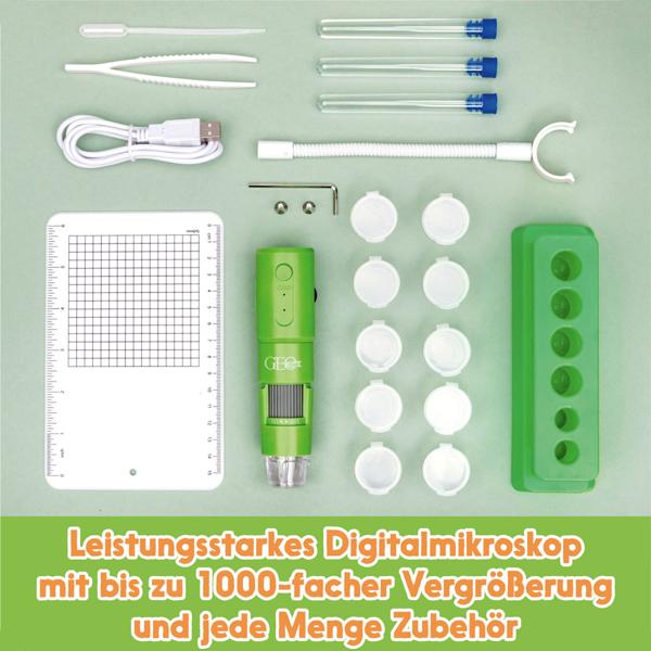 GEOlino Digitales Mikroskop - Digitalmikroskop für Kinder ab 8 Jahren, 1000-fache Vergrösserung, inkl. Zubehör & Forscherbuch