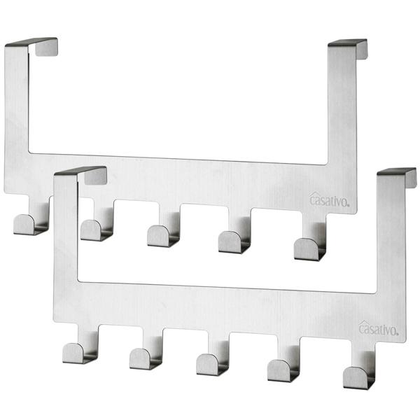 set of 2 Robust stainless steel door coat rack with 5 coat hooks each, space-saving storage for jackets, coats, towels and much more.