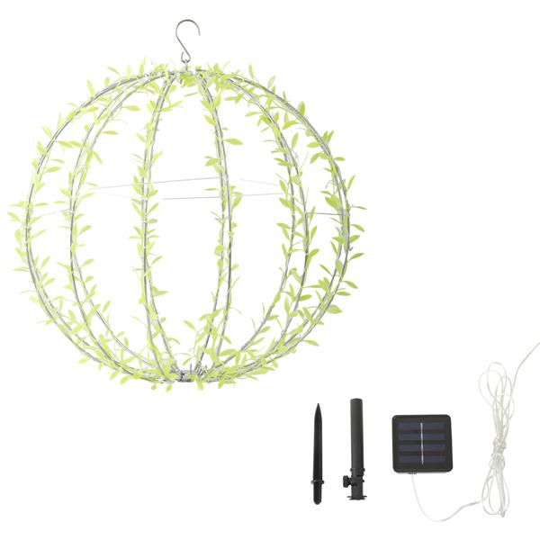 Set of 2 solar light spheres in leaf design - Ø40 cm garden sphere with 144 warm white LEDs - IP44 outdoor light incl. ground spike, S-hook and solar panel