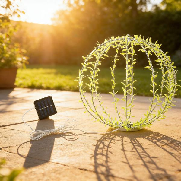 Set of 2 solar light spheres in leaf design - Ø40 cm garden sphere with 144 warm white LEDs - IP44 outdoor light incl. ground spike, S-hook and solar panel