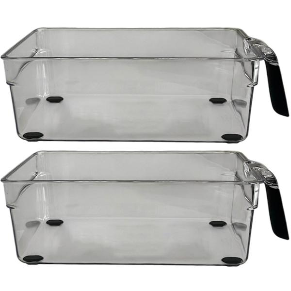Organiseurs Réfrigérateur Transparent - Lot de 2 avec Poignée pour Rangement Cuisine - 28,2x15,5x8,7cm - Stockage Hygiénique Facile