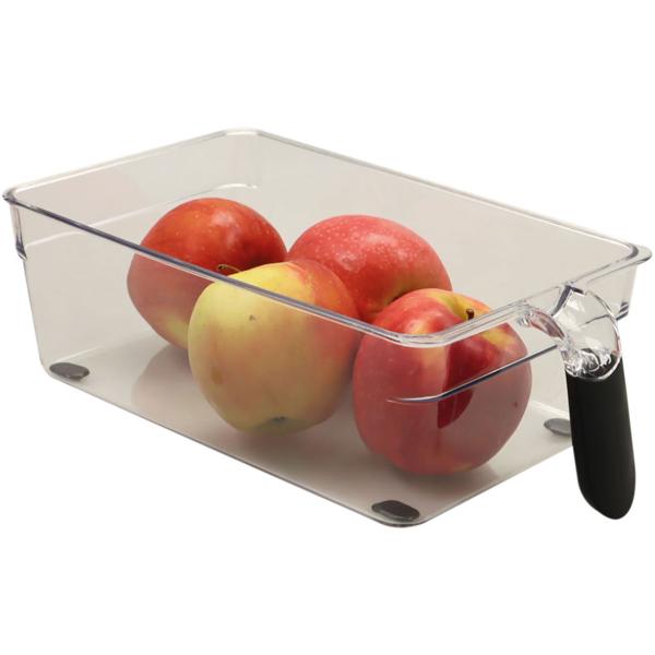 Organiseurs Réfrigérateur Transparent - Lot de 2 avec Poignée pour Rangement Cuisine - 28,2x15,5x8,7cm - Stockage Hygiénique Facile