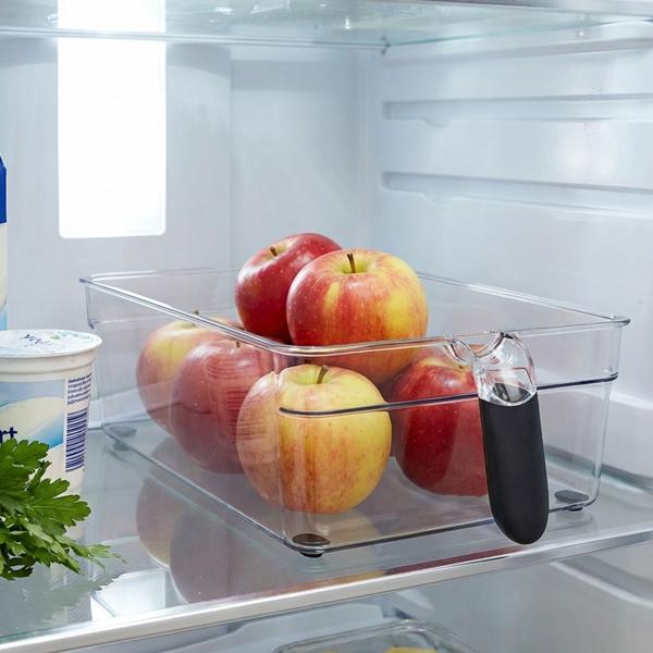 Transparent fridge organizer with handle 31.2 x 19.9 x 8.7 cm - multifunctional, ideal for fridge, kitchen or cupboard 