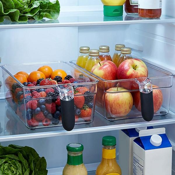 set of 2 Transparent fridge organizer with handle 31.2 x 19.9 x 8.7 cm - multifunctional, ideal for fridge, kitchen or cupboard 
