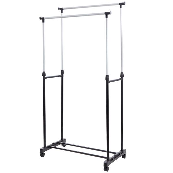 Adjustable clothes rack with double clothes rail & castors - your sturdy helper for more space and tidiness. Practical solution for your home