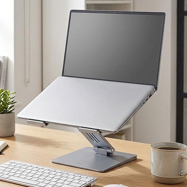 Universal notebook stand with 8-port docking station: an ergonomic workstation & tidy desk for the office & home office
