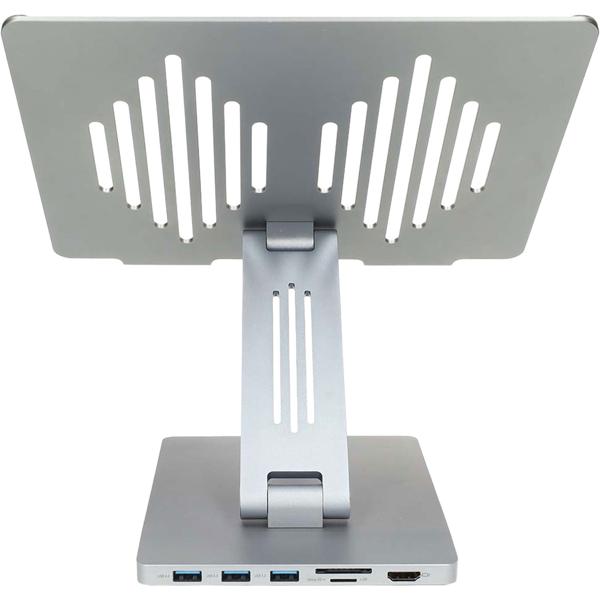 Universal notebook stand with 8-port docking station: an ergonomic workstation & tidy desk for the office & home office
