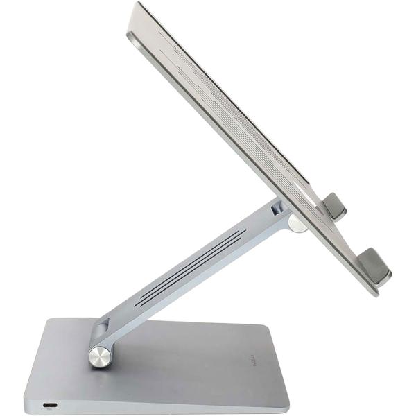 Universal notebook stand with 8-port docking station: an ergonomic workstation & tidy desk for the office & home office
