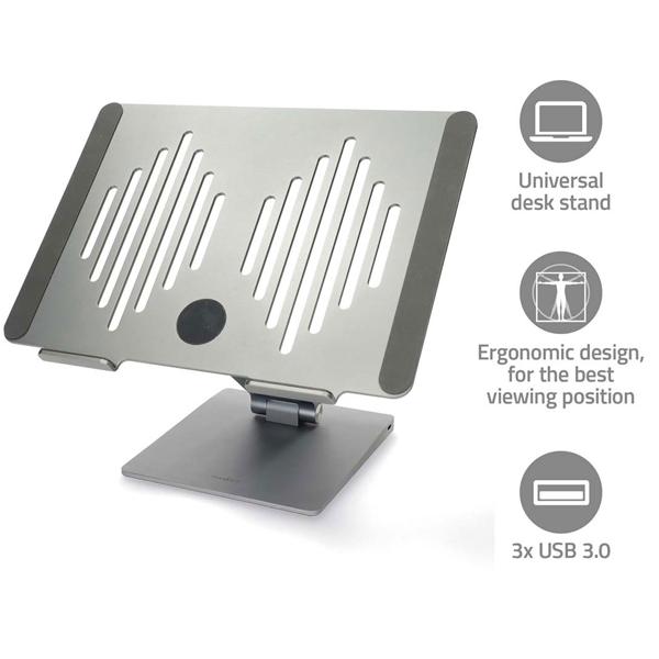 Universal notebook stand with 8-port docking station: an ergonomic workstation & tidy desk for the office & home office