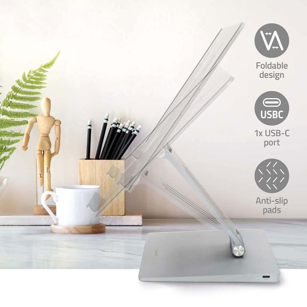 Universal notebook stand with 8-port docking station: an ergonomic workstation & tidy desk for the office & home office