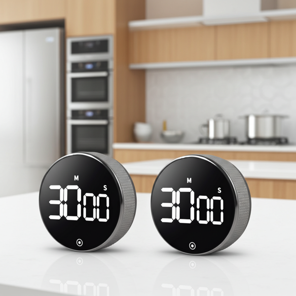 2er-Set Digitaler Küchen-Timer mit Drehrad - Praktische Eieruhr mit Magnet, lautem Alarm, Countdown-Funktion & grossem LCD-Display