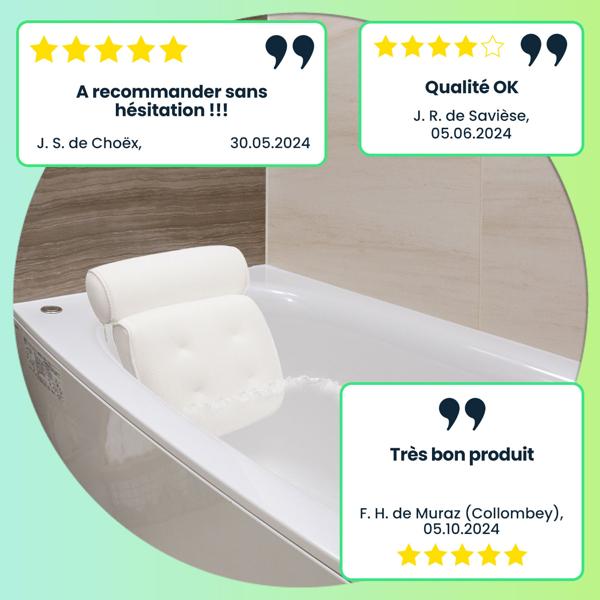 Oreiller de bain luxueux – coussin ergonomique à 2 compartiments avec appuie-nuque – l’oreiller bien-être pour votre baignoire