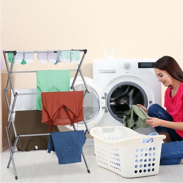 Efficient laundry rack foldable & extendable, gray: A flexible laundry tower with 11 rods for quick drying