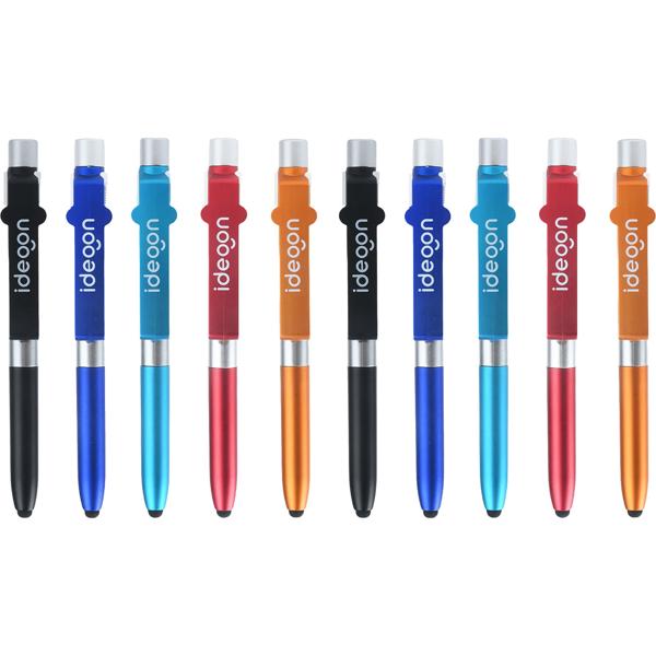 Penna a sfera 4-in-1 con lampada LED, pennino touch per tablet e funzione supporto per smartphone, set da 10 – set di penne multifunzione per ufficio, uso quotidiano e viaggio