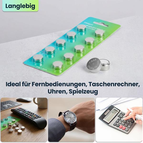 20er-Spar-Set LR44 AG13 Alkaline Knopfzellen 1,5V Batterien, 145 mAh hohe Kapazität, langlebige Uhrenbatterien für Spielzeug und Taschenrechner