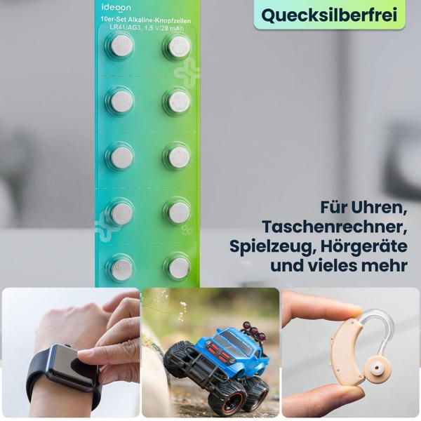 20er-Set Alkaline Knopfzellen LR41 AG3 1,5V 28mAh hochwertige Batterien quecksilberfrei für Uhren Taschenrechner Spielzeug und Hörgeräte