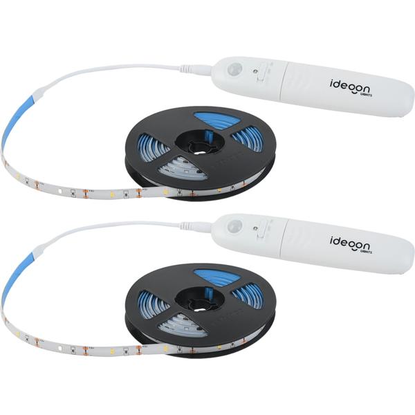 Set di 2 strisce LED da 3 m bianco caldo con sensore di movimento e funzionamento a batteria – nastro luminoso autoadesivo, striscia luce notturna, 90 LED, 5 W
