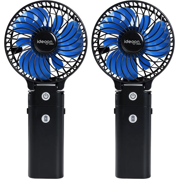 Set of 2 powerful rechargeable handheld fans 5200 mAh power bank table fan: USB travel fan, 3 speeds, portable mini fan