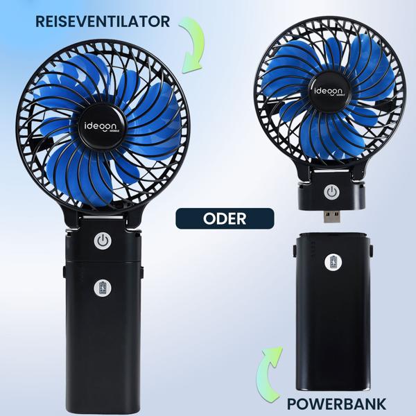 2er-Set Leistungsstarker Akku Handventilator 5200mAh Powerbank Tischventilator: USB Reiseventilator, 3 Stufen, Tragbarer Mini Ventilator
