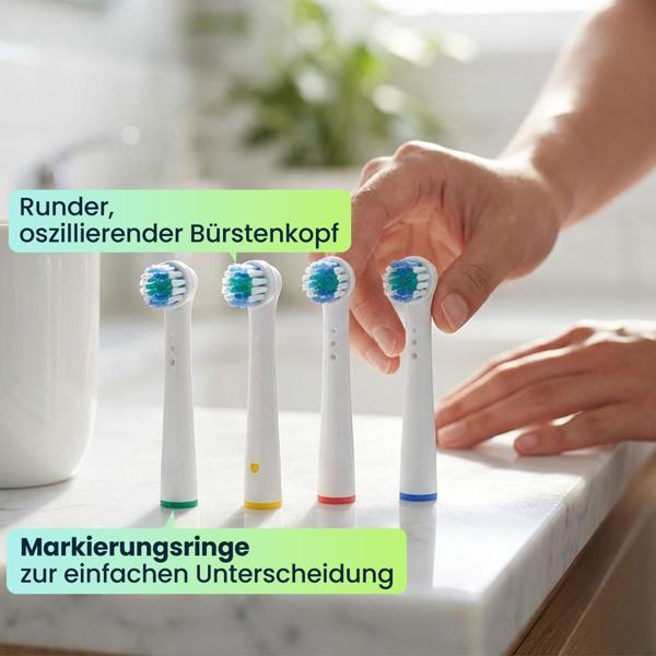 16 x Ersatzbürsten passend für viele Oral-B®**-Elektrozahnbürsten, Aufsteckbürsten für gründliche Reinigung, weiss, inkl. Farbring-Markierung