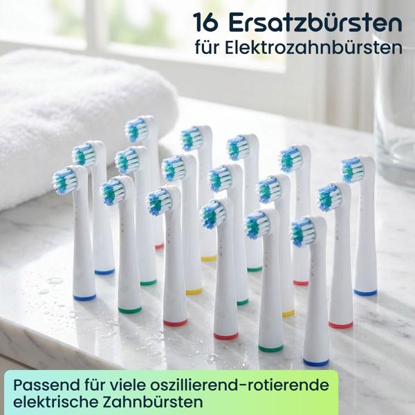 16 x Ersatzbürsten passend für viele Oral-B®**-Elektrozahnbürsten, Aufsteckbürsten für gründliche Reinigung, weiss, inkl. Farbring-Markierung