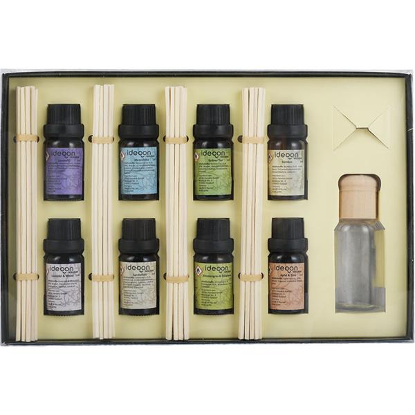 Raumparfüm-Set mit 8 Duftölen & 48 Rattan-Stäbchen