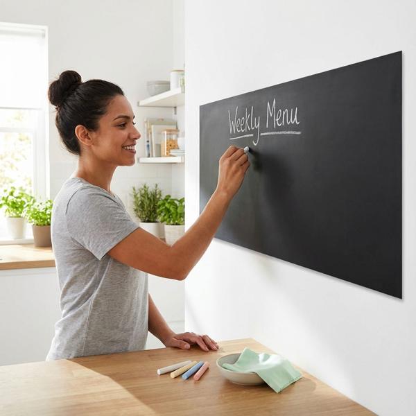 Pellicola lavagna autoadesiva 60 x 200 cm incl. 5 gessetti e pad di pulizia – pellicola da parete come lavagna e memo board per cucina, cameretta e ufficio