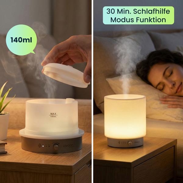 Aroma Diffuser 140ml mit LED Beleuchtung dimmbar – Elektrische Duftlampe 12W – Lufterfrischer mit Timer & 30 Min. Schlafhilfe-Modus Funktion