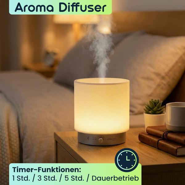 Aroma Diffuser 140ml mit LED Beleuchtung dimmbar – Elektrische Duftlampe 12W – Lufterfrischer mit Timer & 30 Min. Schlafhilfe-Modus Funktion