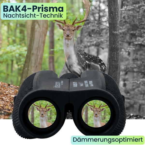 Kompaktes Mini Fernglas 10x25: Kompakt-Feldstecher für Jagd, Wandern & Outdoor. Mit Nachtsicht, BAK4 Prisma & Tasche - Ideal für Erwachsene & Kinder