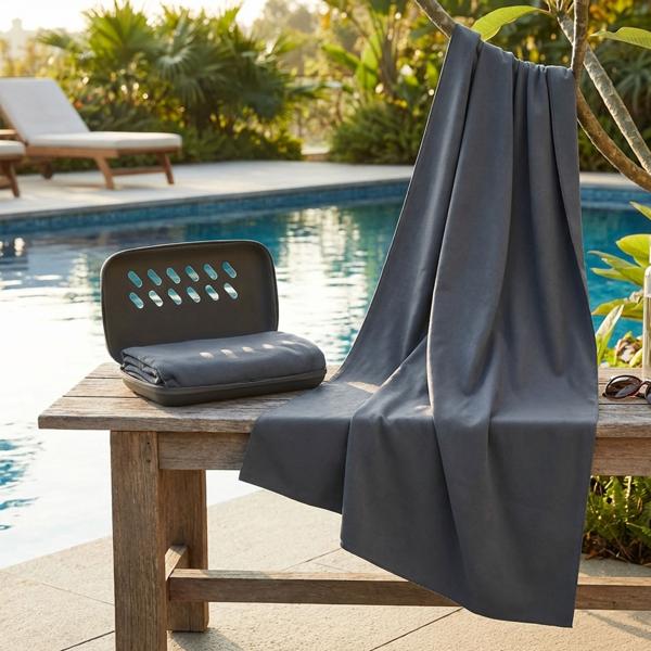Linge de bain en microfibre 200 x 100 cm anthracite – grande serviette de sport, séchage rapide, poids plume – boîte de rangement incluse