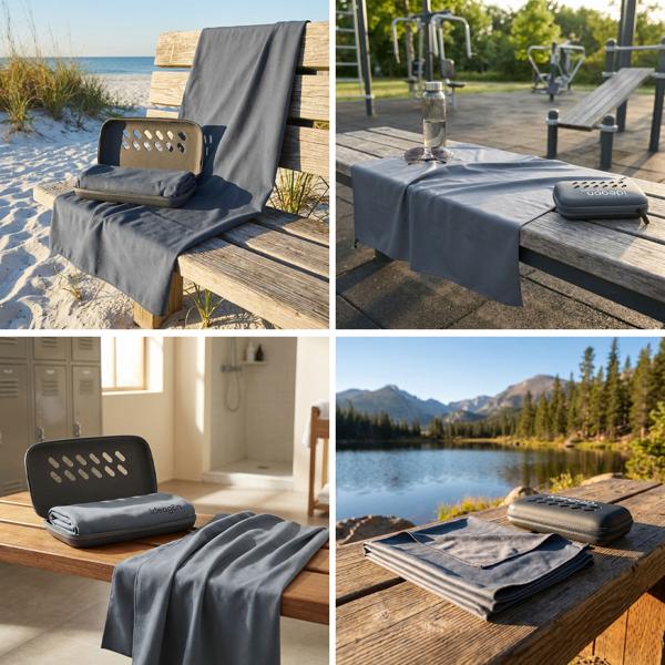 Linge de bain en microfibre 200 x 100 cm anthracite – grande serviette de sport, séchage rapide, poids plume – boîte de rangement incluse