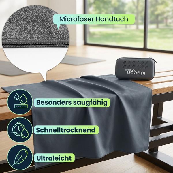 Microfaser Handtuch 200x100 cm in Anthrazit, grosses Sporthandtuch schnelltrocknend & ultraleicht, Reisehandtuch inklusive Aufbewahrungsbox