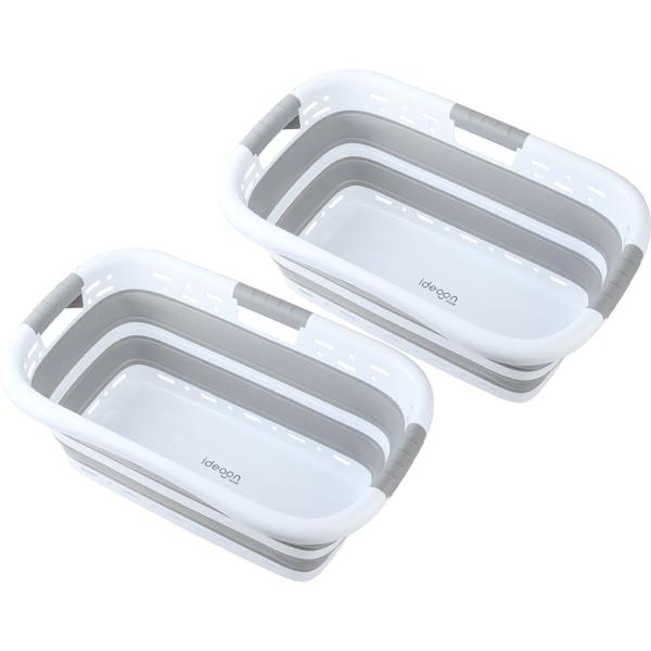 Set of 2 foldable laundry baskets 41 L – space-saving plastic laundry sorter with ventilation – ultra-flat 8.5 cm for laundry room & camping