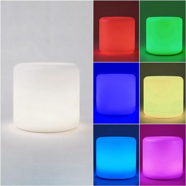 Moderne lampe de table cylindrique LED solaire & luminaire de jardin avec piquet de terre, changement de couleur RVBW, rechargeable par USB, IP44 résistant aux intempéries – idéale pour votre jardin