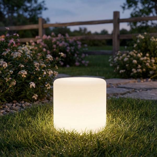 Moderne LED Solar Zylindrische Tischlampe & Gartenleuchte mit Erdspiess, RGBW Farbwechsel, USB aufladbar, IP44 wetterfest - ideal für Ihren Garten