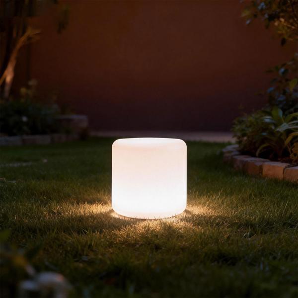 Moderne lampe de table cylindrique LED solaire & luminaire de jardin avec piquet de terre, changement de couleur RVBW, rechargeable par USB, IP44 résistant aux intempéries – idéale pour votre jardin